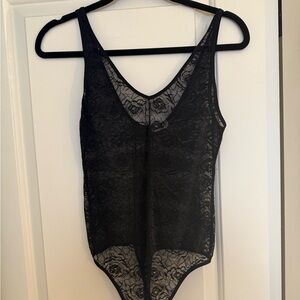 Aritzia Wilfred Black Sheer Lace Bodysuit